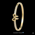Golden Ribbon Bow Bangle Bracelet with Stone Channel