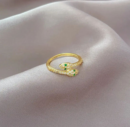 Gold Emerald-Eyed Serpentine Bypass Ring