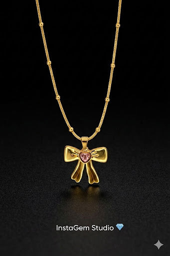 Heart-Centered Gold Bow Necklace