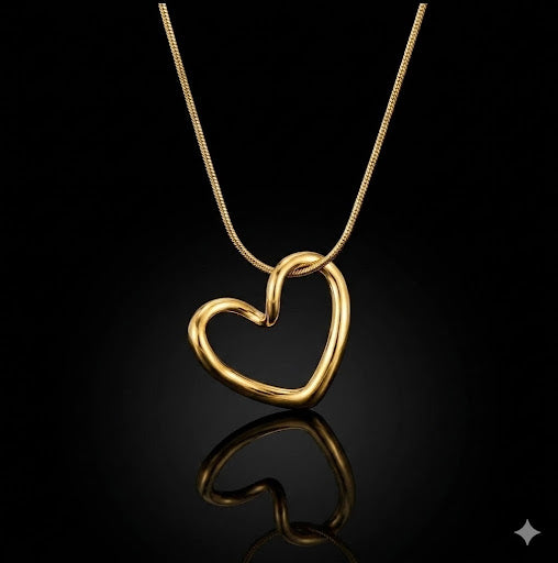 Gold Asymmetrical Open Heart Pendant on Snake Chain