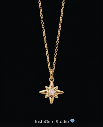 Gold & Diamond Starburst Pendant with Chain